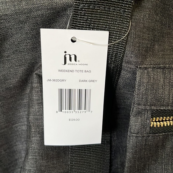 NWT JM Jessica Moore Dark Grey Weekend Tote Bag, Duffel Travel Work Gym School - Picture 2 of 8